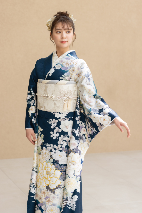 【振袖】紺色 品番：AI-07