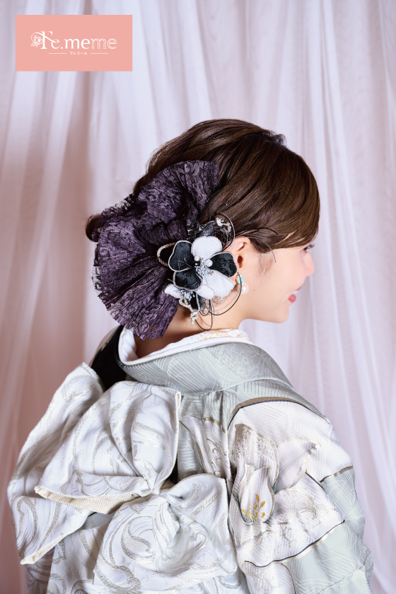 【ブランド振袖】Fe.meme 紺/シルバー色 品番:Fe-5702