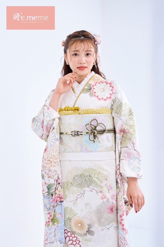 【ブランド振袖】Fe.meme 白/水色 品番：Fe-5705