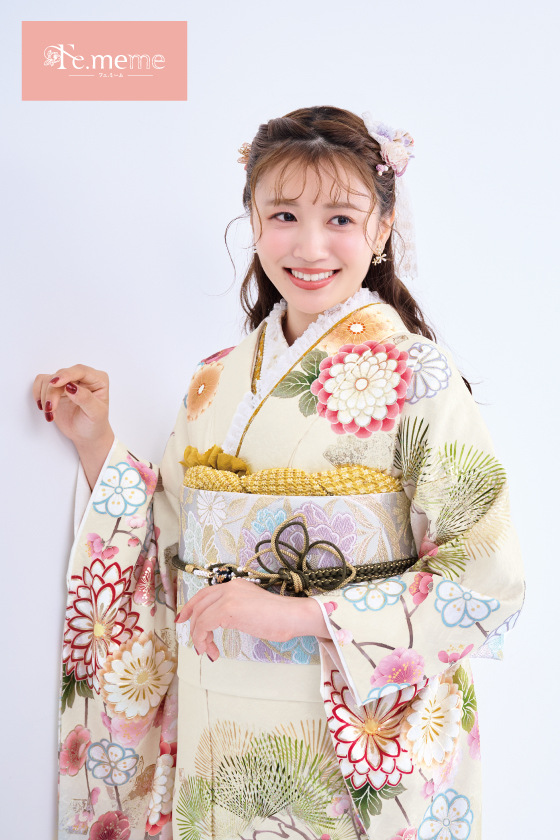 【ブランド振袖】Fe.meme 白/水色 品番：Fe-5705