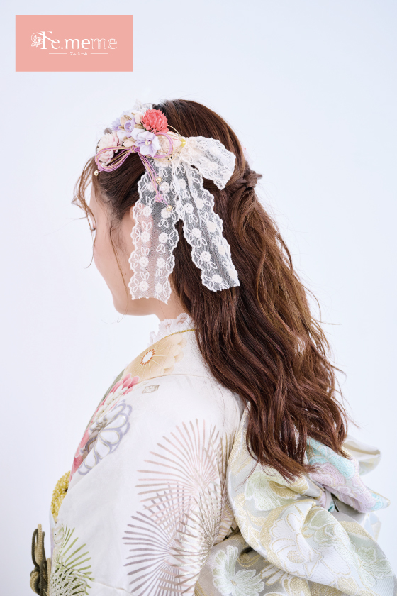 【ブランド振袖】Fe.meme 白/水色 品番：Fe-5705