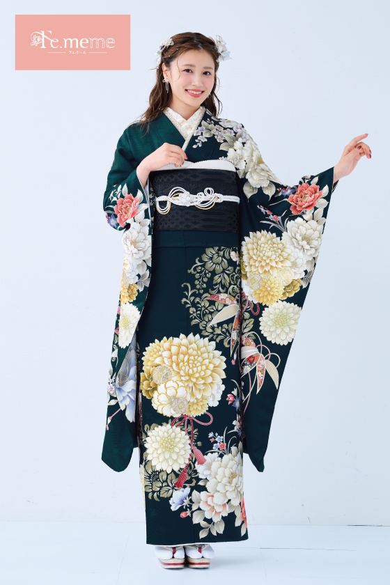 【ブランド振袖】Fe.meme 緑色 品番：Fe-5706