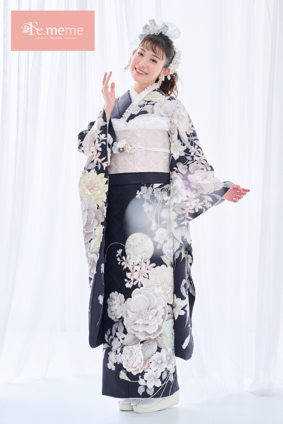 【ブランド振袖】Fe.meme 紺色 品番:Fe-5707