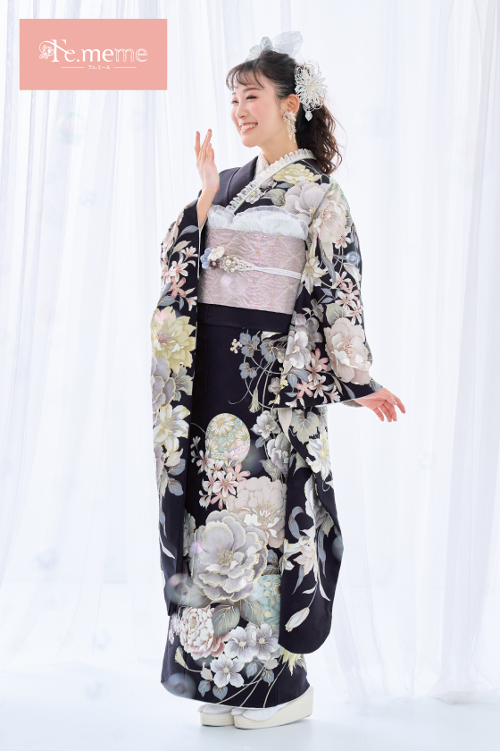 【ブランド振袖】Fe.meme 紺色 品番:Fe-5707