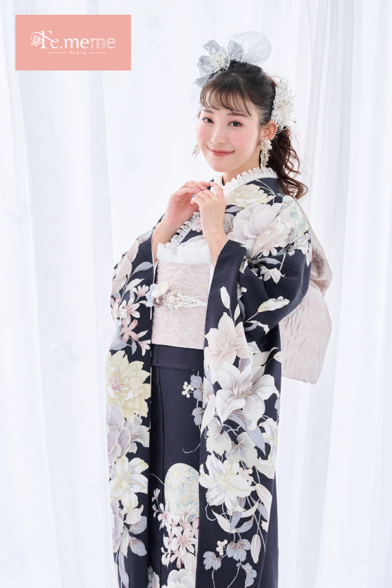 【ブランド振袖】Fe.meme 紺色 品番:Fe-5707