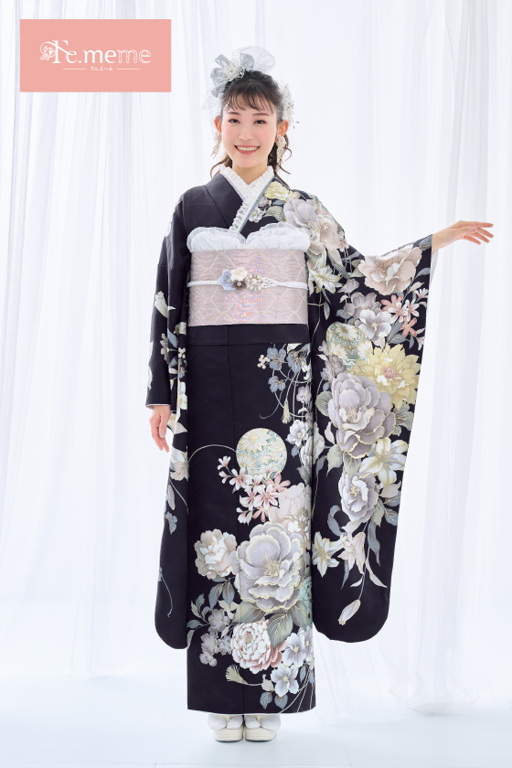 【ブランド振袖】Fe.meme 紺色 品番：Fe-5707