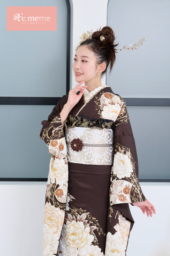【ブランド振袖】Fe.meme 茶色 品番：Fe-5714