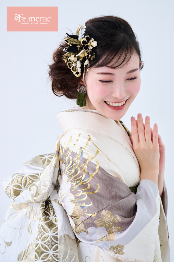 【ブランド振袖】Fe.meme 白/茶色 品番：Fe-5715
