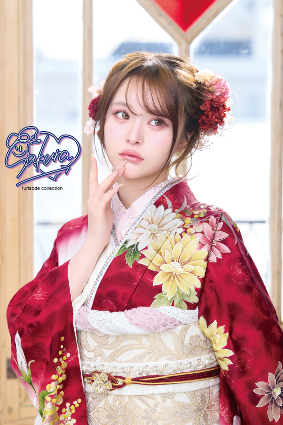 【ブランド振袖】Sakura 白赤色 品番：SAF-25