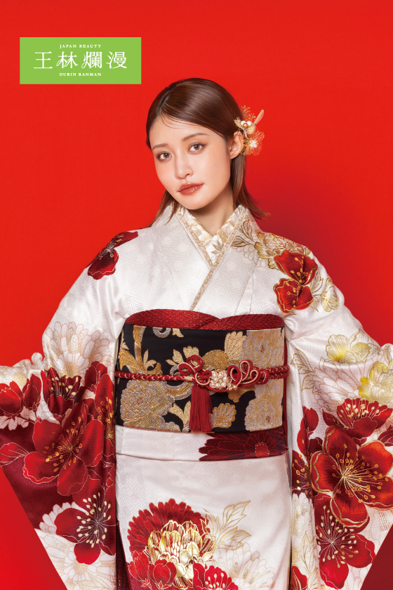 【ブランド振袖】王林爛漫 白色 品番：OR-349