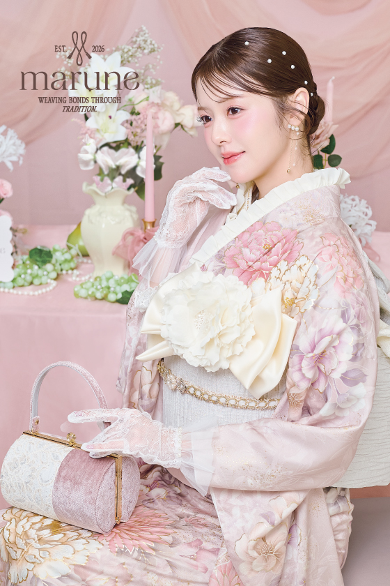 【ブランド振袖】marune くすみピンク色 品番：M-601